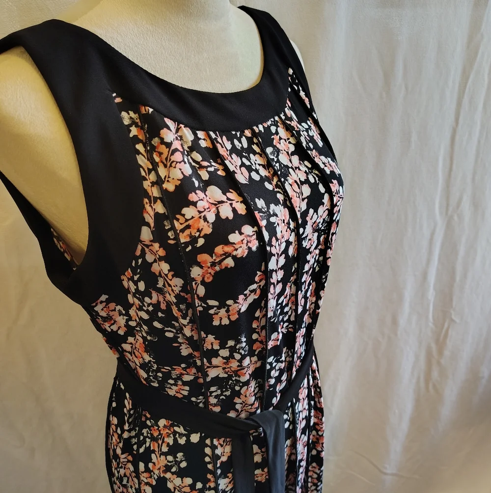Perceptions Black and Coral Floral Sleeveless Midi Dress. NEW - Picture 3 of 11